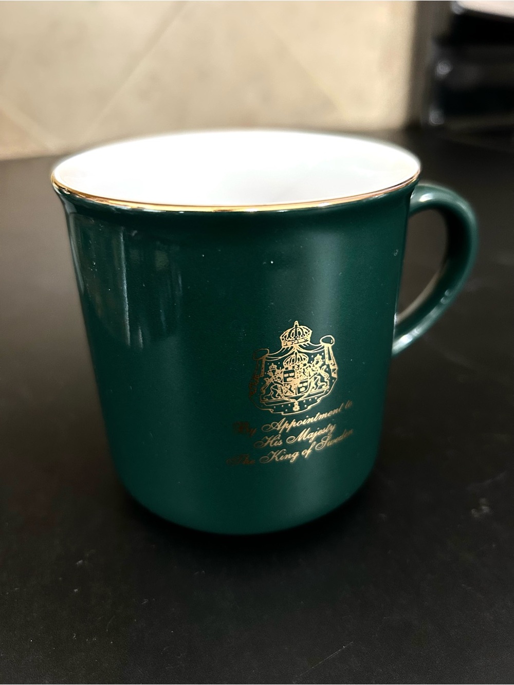 Vintage Emerald Green Ceramic Gevalia Kaffe Mug Collectible Swedish Royal Crest